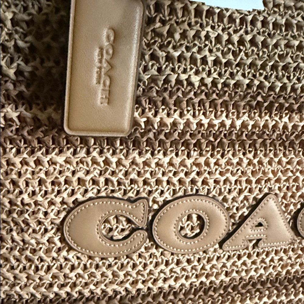 NWT - Coach Woven Tan and Brown Tote - Picture 2 of 3